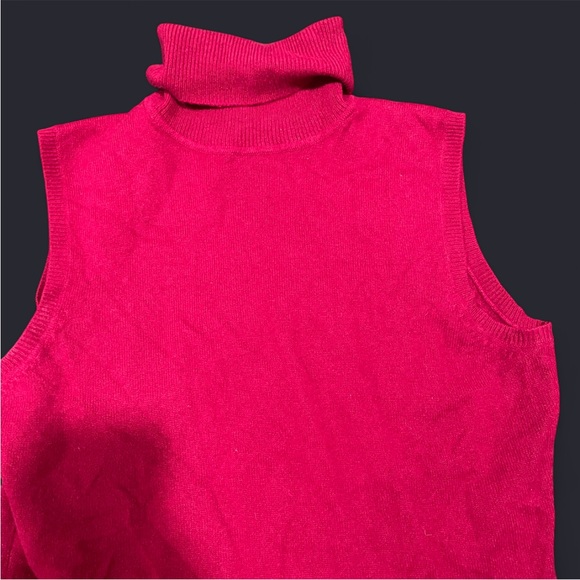 100% Cashmere Finest Two Ply Yarns Sleeveless Pink Turtleneck Top - Picture 2 of 4
